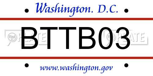 BTTB03 District Of Columbia License Plate