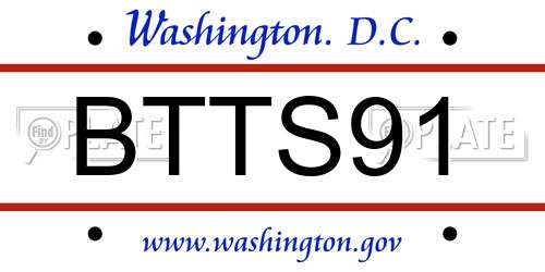 BTTS91 District Of Columbia License Plate