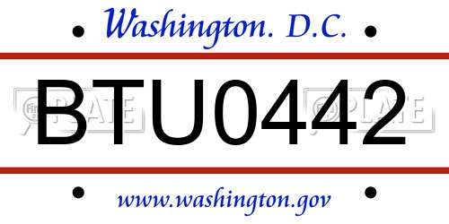 BTU0442 District Of Columbia License Plate