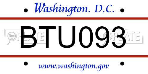 BTU093 District Of Columbia License Plate