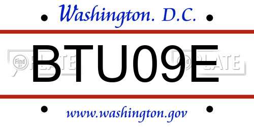 BTU09E District Of Columbia License Plate