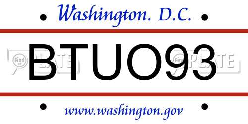 BTUO93 District Of Columbia License Plate
