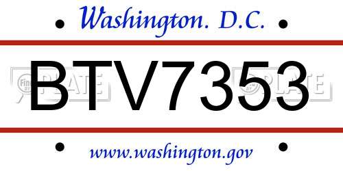 BTV7353 District Of Columbia License Plate