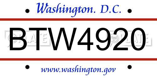 BTW4920 District Of Columbia License Plate