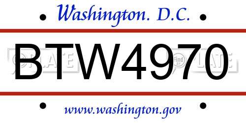 BTW4970 District Of Columbia License Plate