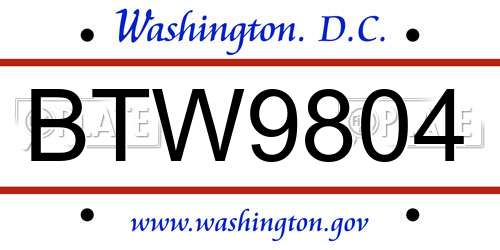BTW9804 District Of Columbia License Plate
