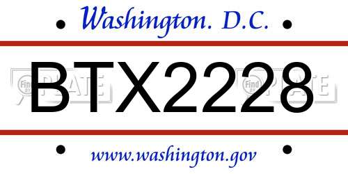 BTX2228 District Of Columbia License Plate