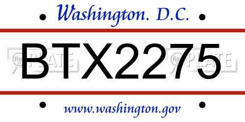 BTX2275 District Of Columbia License Plate