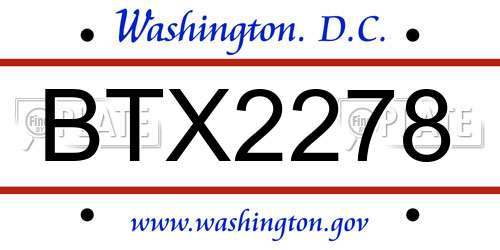 BTX2278 District Of Columbia License Plate