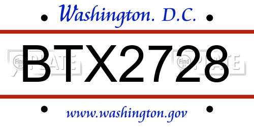 BTX2728 District Of Columbia License Plate