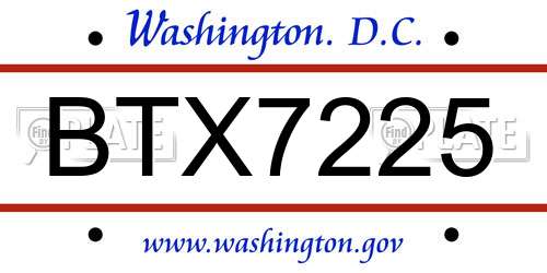BTX7225 District Of Columbia License Plate