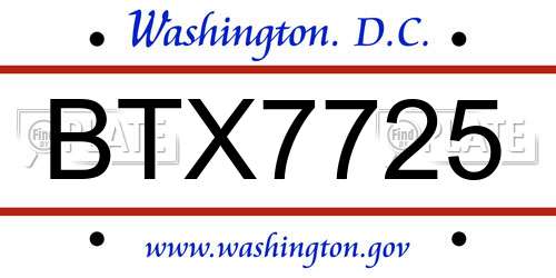 BTX7725 District Of Columbia License Plate