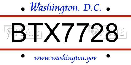 BTX7728 District Of Columbia License Plate