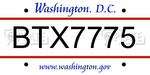 BTX7775 District Of Columbia License Plate