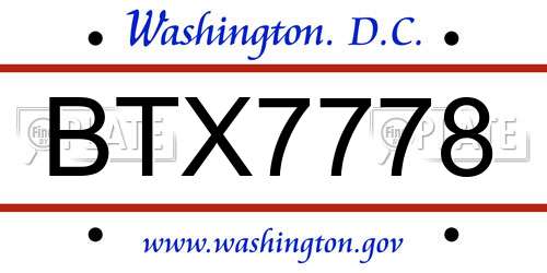 BTX7778 District Of Columbia License Plate