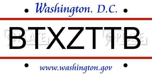 BTXZTTB District Of Columbia License Plate
