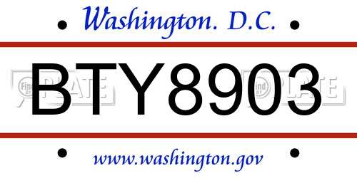 BTY8903 District Of Columbia License Plate
