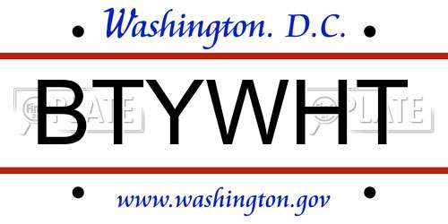 BTYWHT District Of Columbia License Plate