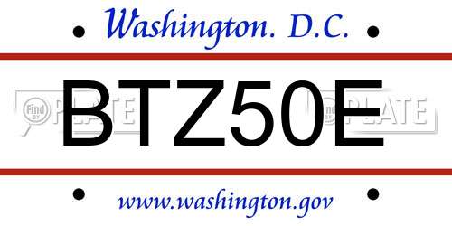 BTZ50E District Of Columbia License Plate