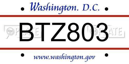 BTZ803 District Of Columbia License Plate
