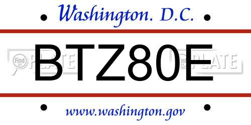 BTZ80E District Of Columbia License Plate