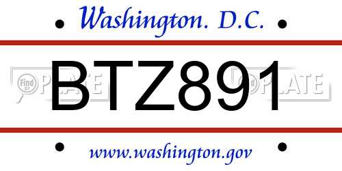 BTZ891 District Of Columbia License Plate