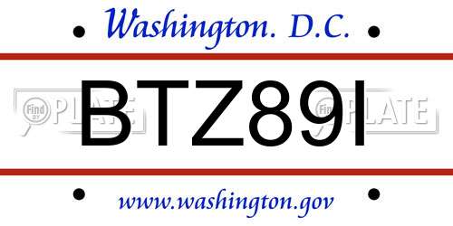 BTZ89I District Of Columbia License Plate