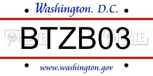 BTZB03 District Of Columbia License Plate