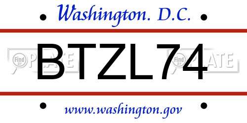 BTZL74 District Of Columbia License Plate