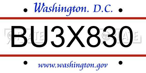 BU3X830 District Of Columbia License Plate