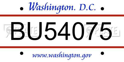 BU54075 District Of Columbia License Plate