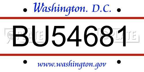 BU54681 District Of Columbia License Plate