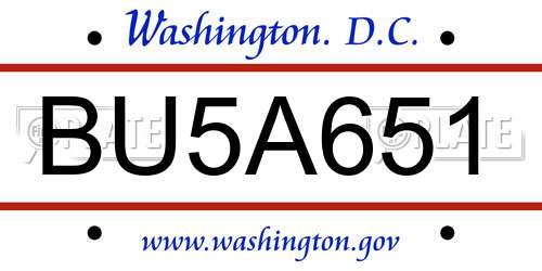 BU5A651 District Of Columbia License Plate