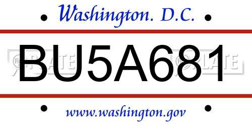 BU5A681 District Of Columbia License Plate