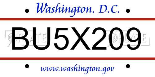 BU5X209 District Of Columbia License Plate