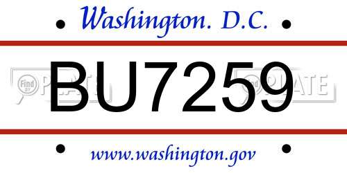 BU7259 District Of Columbia License Plate