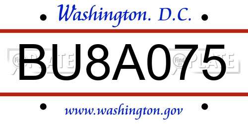 BU8A075 District Of Columbia License Plate