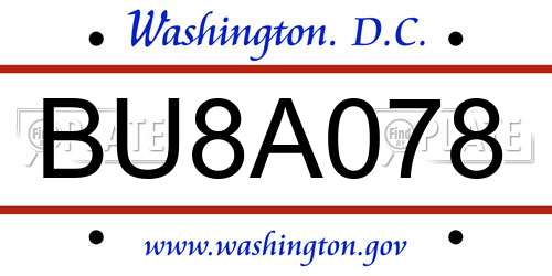 BU8A078 District Of Columbia License Plate