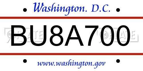 BU8A700 District Of Columbia License Plate