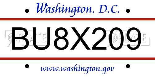 BU8X209 District Of Columbia License Plate