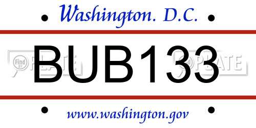 BUB133 District Of Columbia License Plate