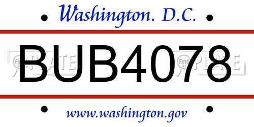 BUB4078 District Of Columbia License Plate