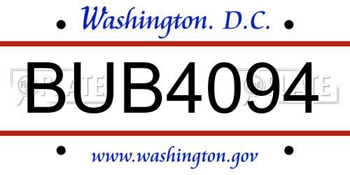 BUB4094 District Of Columbia License Plate