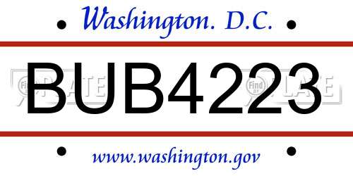BUB4223 District Of Columbia License Plate