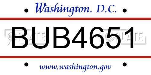 BUB4651 District Of Columbia License Plate