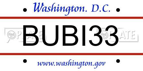 BUBI33 District Of Columbia License Plate