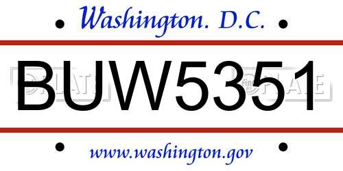 BUW5351 District Of Columbia License Plate