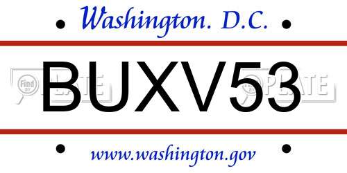 BUXV53 District Of Columbia License Plate