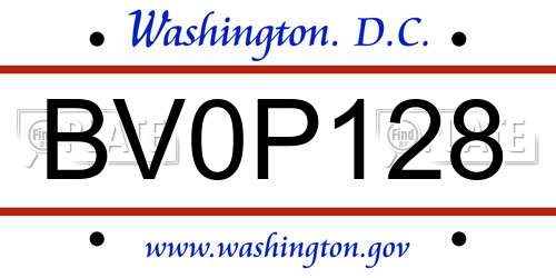 BV0P128 District Of Columbia License Plate