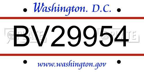 BV29954 District Of Columbia License Plate